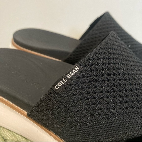 Cole Haan Zerogrand Global Stitchlite Slip On Sandal BLACK Knit/Pecan Leather - Picture 6 of 9